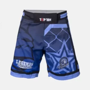 TopTen MMA Shorts Mochicans blue black front view off white bg