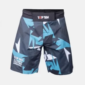 TopTen MMA shorts Jungle blue camo front view off white bg