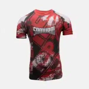 TopTen Rash Guard Samurai short sleeve red front view off white bg