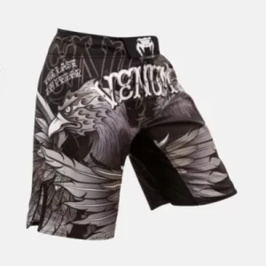 Venum Black Eagle Fedor signature fightshorts black front leftside view off white bg