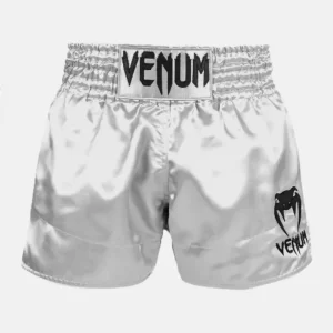 Venum Classic Muay Thai shorts Silver Black front view (2) (1)