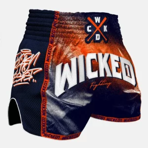 Wicked1 Spraying Muay-Thai Shorts navy orange PP