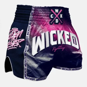 Wicked1 Spraying Muay-Thai Shorts Navy Pink CP