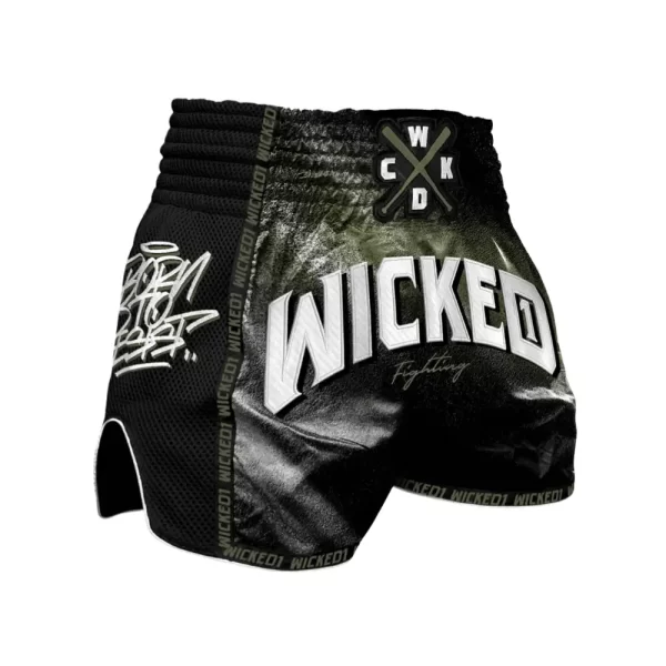 Wicked1 Spraying Muay-Thai Shorts black Khaki PP