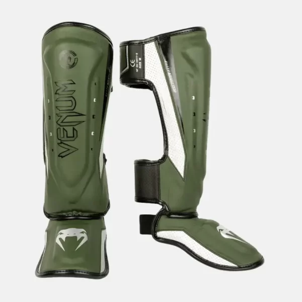 Venum Elite Evo Shinguards Khaki Silver CP