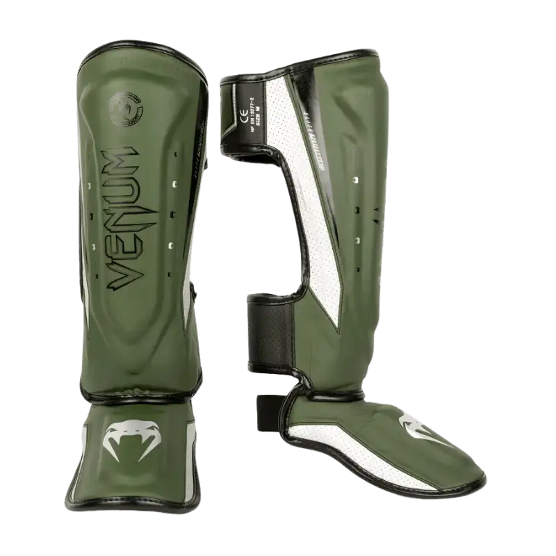 Venum Elite Evo Shinguards Khaki Silver TB